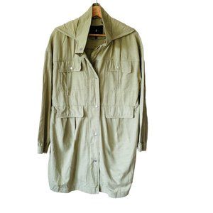 7 For All Mankind Sz Med Olive Utility Hooded Lightweight Parka Jacket Pockets